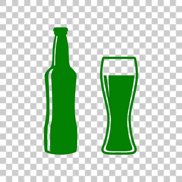 Bierflaschenschild. dunkelgrünes Symbol auf transparentem Hintergrund. — Stockvektor