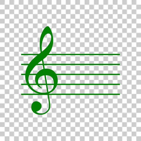 Muziek viool clef teken. G-sleutel. Donker groen pictogram op transparante achtergrond. — Stockvector