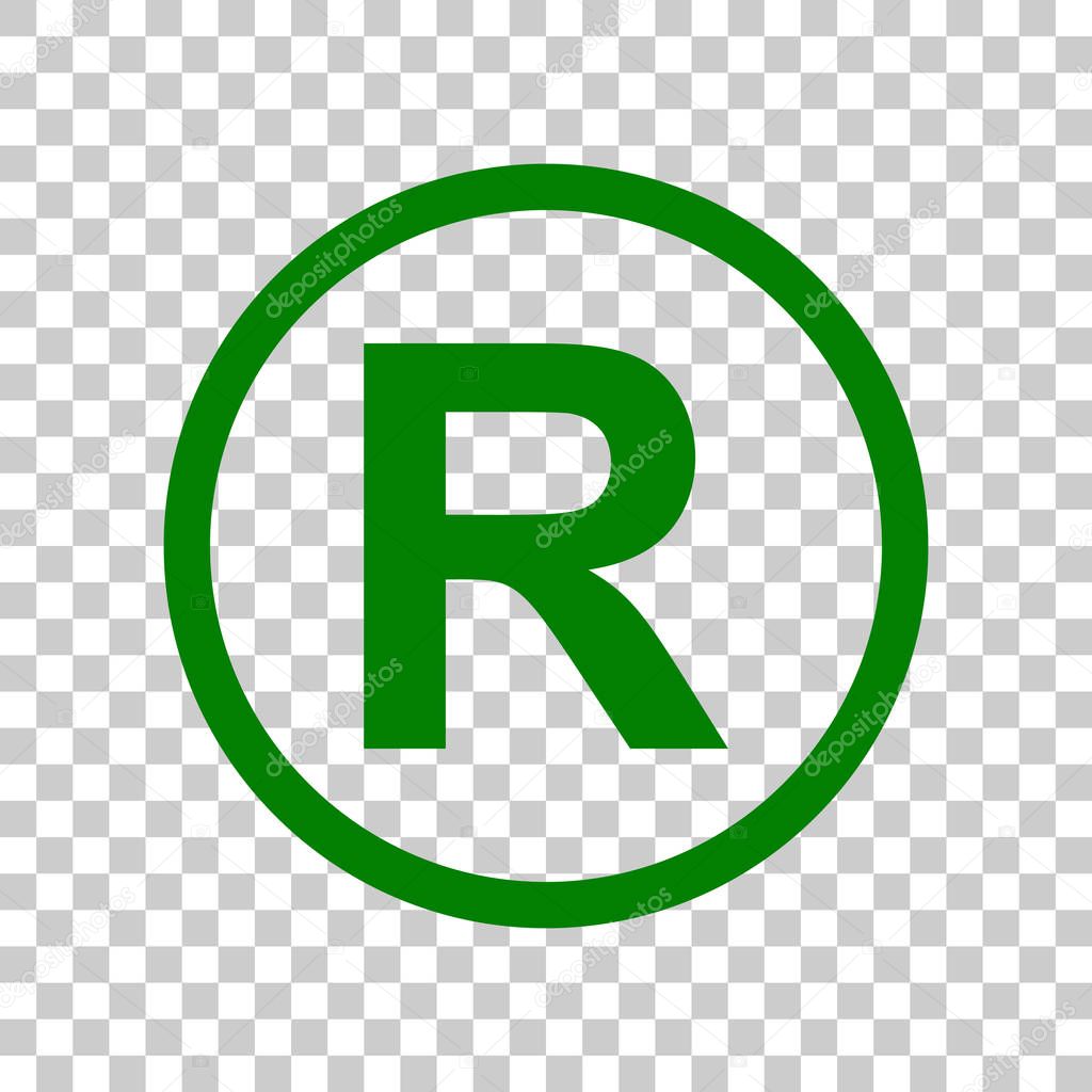 Registered Trademark sign. Dark green icon on transparent background.