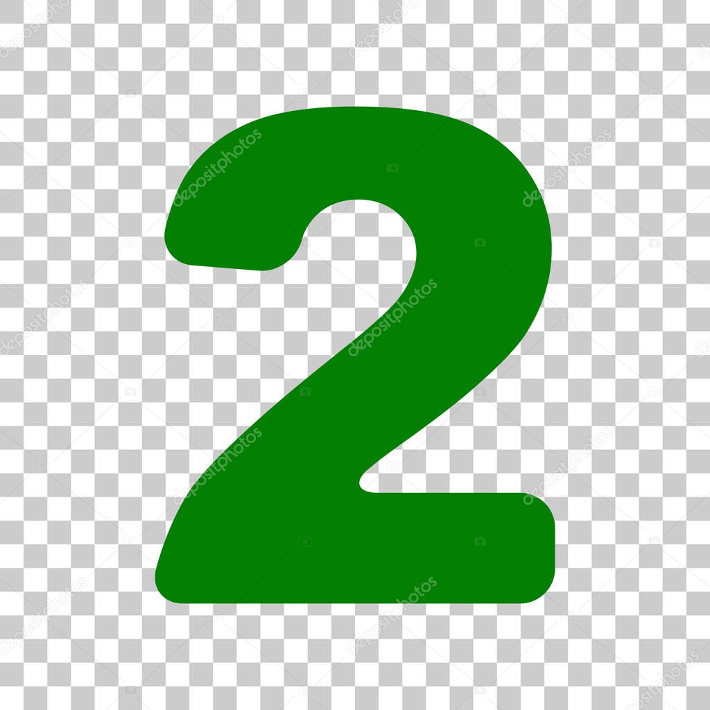 Number 2 sign design template elements. Dark green icon on transparent ...
