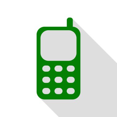 Cep telefonu işareti. Yeşil simge düz stil gölge yolu ile.