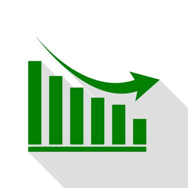 Azalan grafik işareti. Yeşil simge düz stil gölge yolu ile.