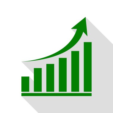 Grafik işareti büyüyen. Yeşil simge düz stil gölge yolu ile.
