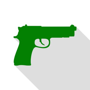 Silah işareti illüstrasyon. Yeşil simge düz stil gölge yolu ile.