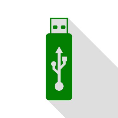 Vektör Usb birden parlamak götürmek işareti. Yeşil simge düz stil gölge yolu ile.