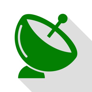 Uydu çanağı işareti. Yeşil simge düz stil gölge yolu ile.