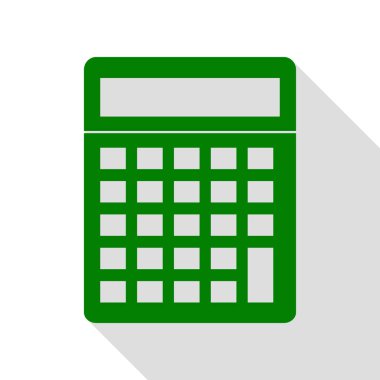 Hesap makinesi basit kayıt. Yeşil simge düz stil gölge yolu ile.