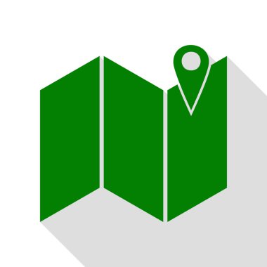 Harita üzerinde toplu iğne. Yeşil simge düz stil gölge yolu ile.