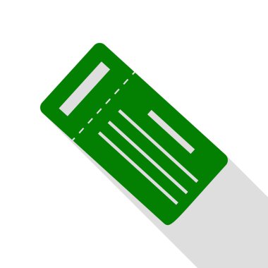 Bilet basit kayıt. Yeşil simge düz stil gölge yolu ile.