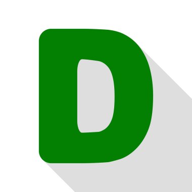 D harfi işareti şablon öğesi tasarım. Yeşil simge düz stil gölge yolu ile.