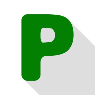 P harfi işareti şablon öğesi tasarım. Yeşil simge düz stil gölge yolu ile.