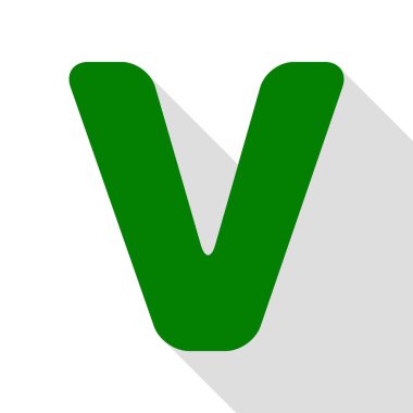 Harf V işareti şablon öğesi tasarım. Yeşil simge düz stil gölge yolu ile.