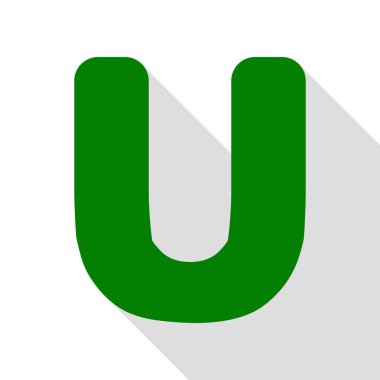 U harfi işareti şablon öğesi tasarım. Yeşil simge düz stil gölge yolu ile.