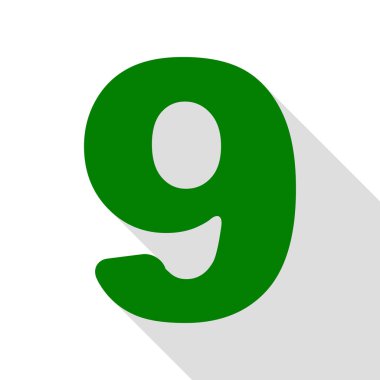 9 numara işareti tasarım şablonu öğesi. Yeşil simge düz stil gölge yolu ile.