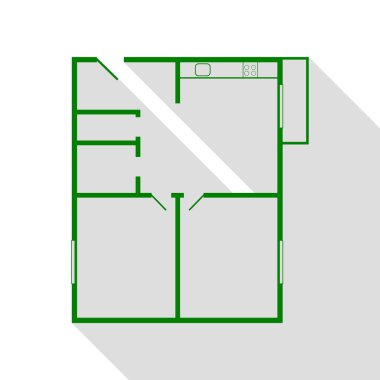 Apartman kat planları. Yeşil simge düz stil gölge yolu ile.