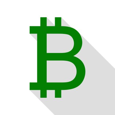 Bitcoin işareti. Yeşil simge düz stil gölge yolu ile.