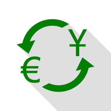 Döviz Alım Satım işareti. Dolar ve Euro. Yeşil simge düz stil gölge yolu ile.