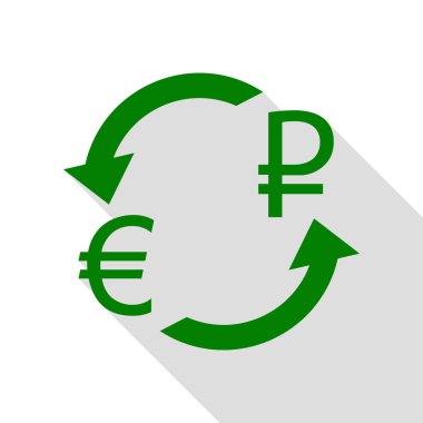 Döviz Alım Satım işareti. Euro ve Rusya Rublesi. Yeşil simge düz stil gölge yolu ile.