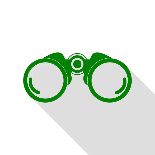 Binokulär tecken illustration. Grön ikon med platt stil skugga sökväg. — Stock vektor