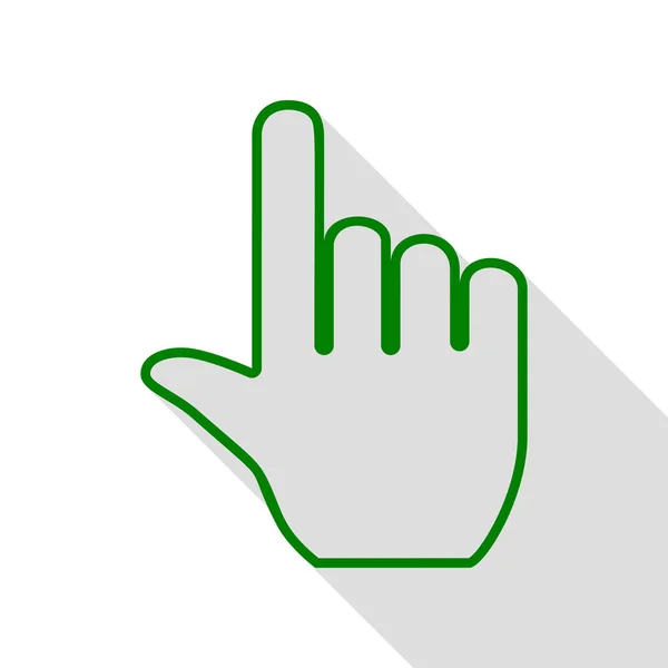 Illustrazione del segno della mano. Icona verde con percorso ombra in stile piatto . — Vettoriale Stock