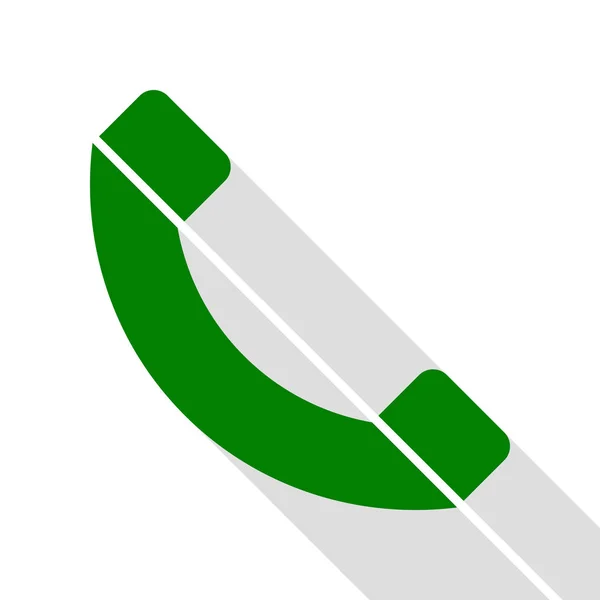 Ilustracja znak telefon. Zielona ikona z ścieżkę cień płaski. — Wektor stockowy