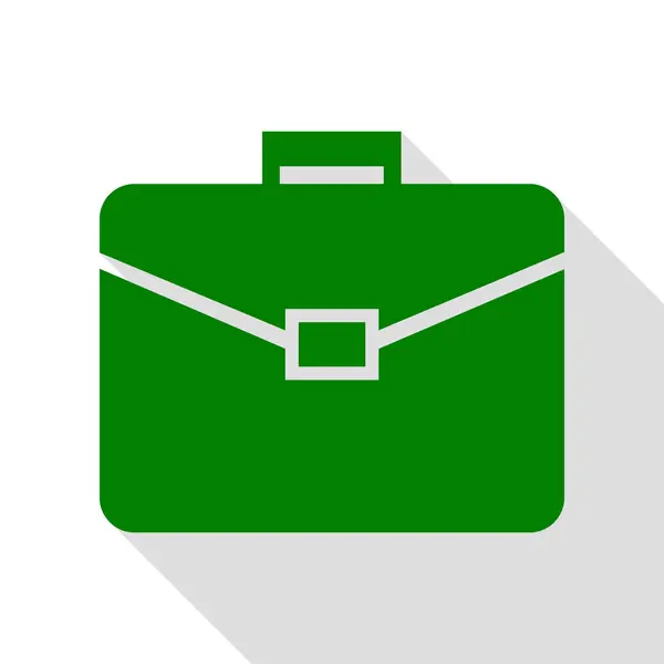 Ilustración del signo del maletín. Icono verde con camino de sombra de estilo plano . — Vector de stock