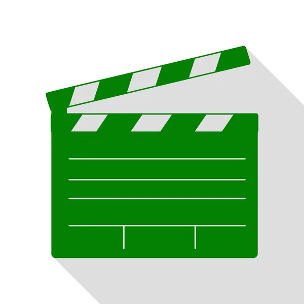 Placa de filme placa de cinema sinal. Ícone verde com estilo plano sombra caminho . — Vetor de Stock