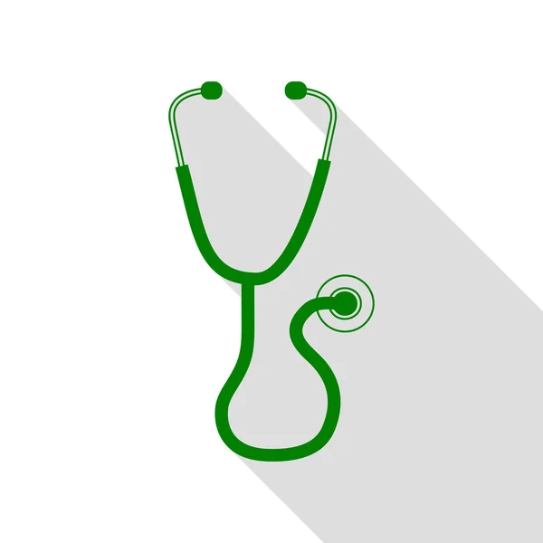 Stethoscope sign illustration. Green icon with flat style shadow path. — Stock Vector