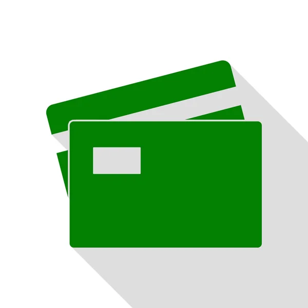 Karta kredytowa znak. Zielona ikona z ścieżkę cień płaski. — Wektor stockowy