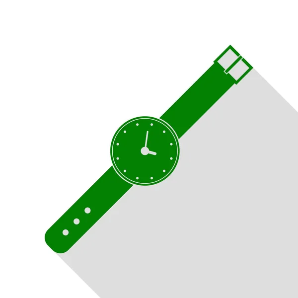 시계 표시 그림. 평면 스타일 그림자 경로와 녹색 아이콘. — 스톡 벡터
