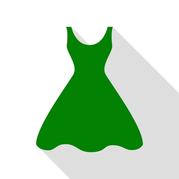 Знак женского платья. Зеленая икона с плоским стилем теней . — стоковый вектор