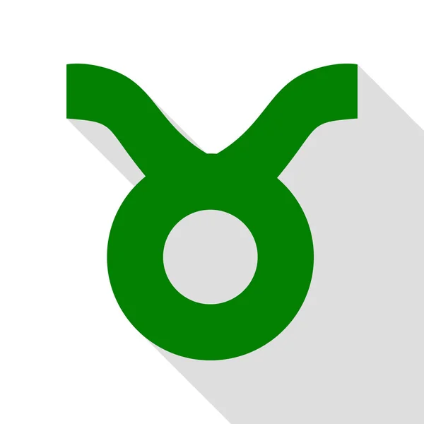 Ilustración del signo de Tauro. Icono verde con camino de sombra de estilo plano . — Vector de stock