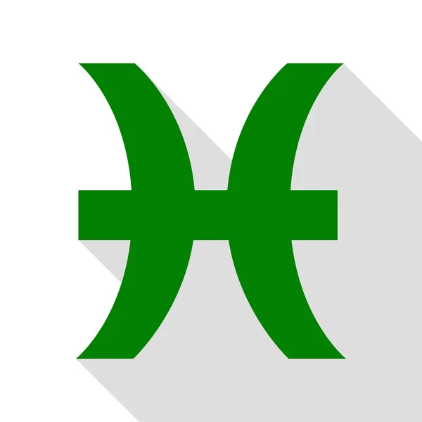 Рыбы знак иллюстрации. Зеленая икона с плоским стилем теней . — стоковый вектор