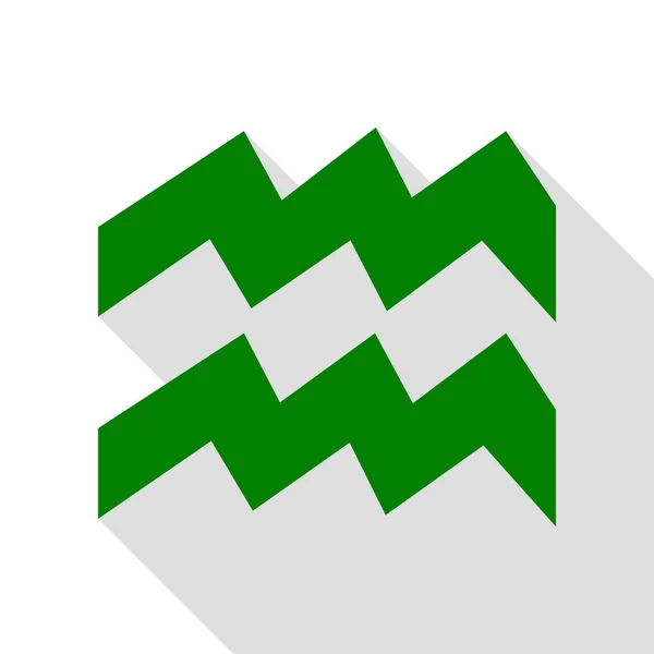 Εικονογράφηση σημάδι Aquarius. Πράσινο εικονίδιο με επίπεδη στυλ σκιάς διαδρομή. — Διανυσματικό Αρχείο