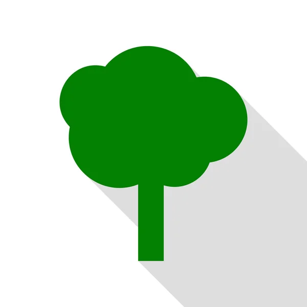 Ilustrace strom sign. Zelená ikona s ploché styl stínu cestou. — Stockový vektor