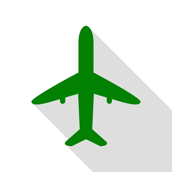 비행기 사인 그림입니다. 평면 스타일 그림자 경로와 녹색 아이콘. — 스톡 벡터
