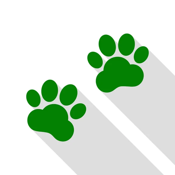 动物的跟踪标志。绿色图标，带平面样式阴影路径. — 图库矢量图片