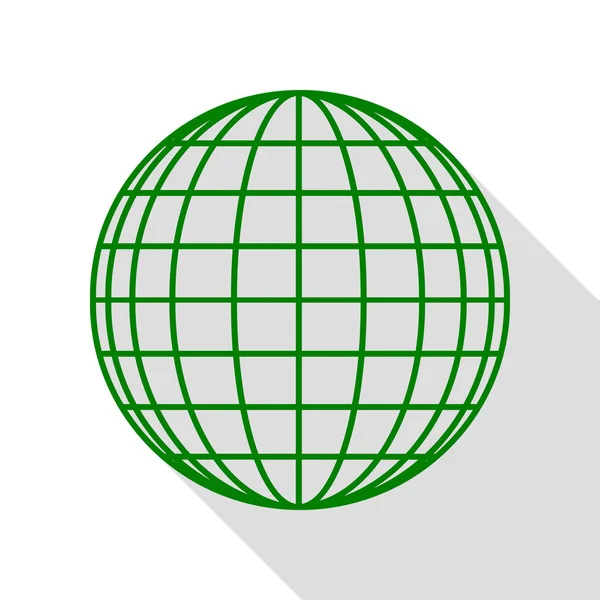 Erdkugelzeichen. grünes Symbol mit flachem Schattenpfad. — Stockvektor
