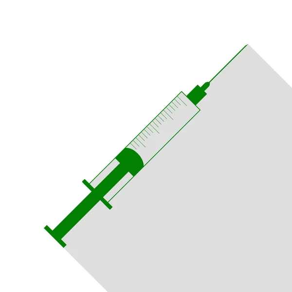 Illustration du panneau de seringue. Icône verte avec chemin d'ombre de style plat . — Image vectorielle