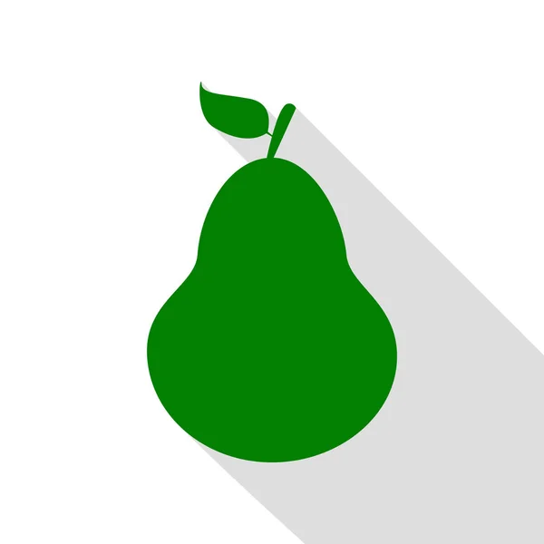 Ilustración del signo de pera. Icono verde con camino de sombra de estilo plano . — Vector de stock