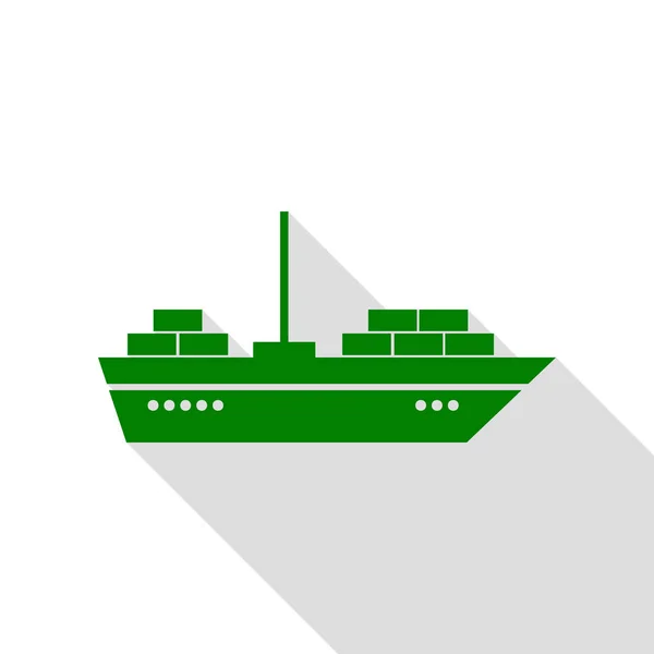 Иллюстрация знака корабля. Зеленая икона с плоским стилем теней . — стоковый вектор