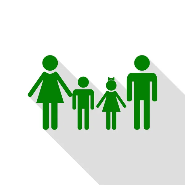 Znak dla rodzin z dziećmi. Zielona ikona z ścieżkę cień płaski. — Wektor stockowy