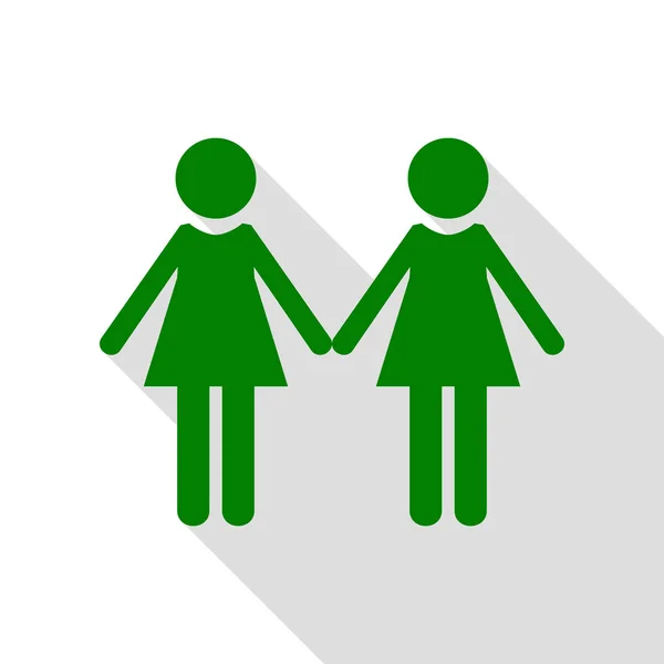 Señal de familia lesbiana. Icono verde con camino de sombra de estilo plano . — Vector de stock