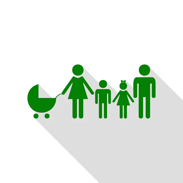 Familie teken de afbeelding. Groen pictogram met vlakke stijl schaduw pad. — Stockvector