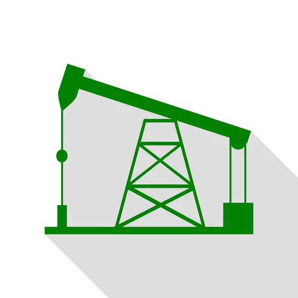 Oil drilling rig sign. Green icon with flat style shadow path. — Stock Vector