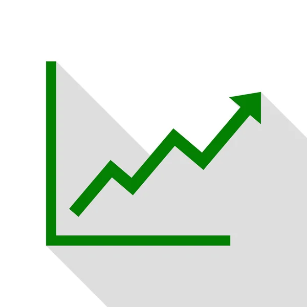 Signo gráfico de barras en crecimiento. Icono verde con camino de sombra de estilo plano . — Vector de stock