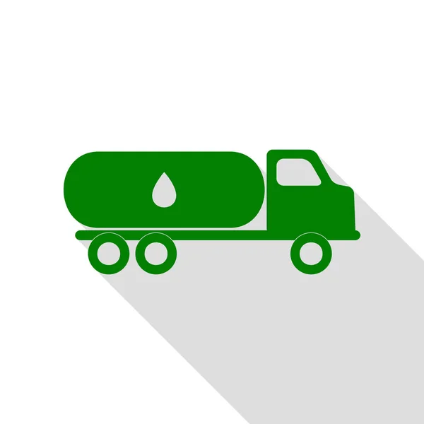 Auto transporteert olie teken. Groen pictogram met vlakke stijl schaduw pad. — Stockvector