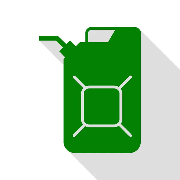Kanystr oleje znamení. Kanystr znamení ropy. Zelená ikona s ploché styl stínu cestou. — Stockový vektor