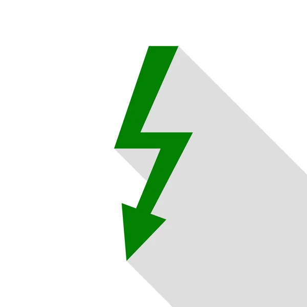 Señal de alto voltaje. Icono verde con camino de sombra de estilo plano . — Archivo Imágenes Vectoriales
