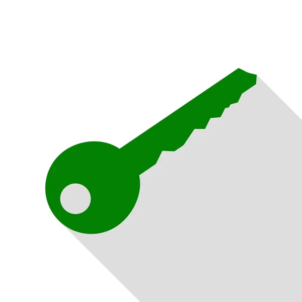 Illustrazione del segno chiave. Icona verde con percorso ombra in stile piatto . — Vettoriale Stock